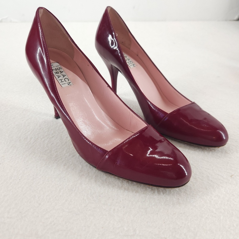 Isaac Mizrahi Heels Burgundy Patent Leather Pumps 8.5 High Heel Classic‎ Shoes